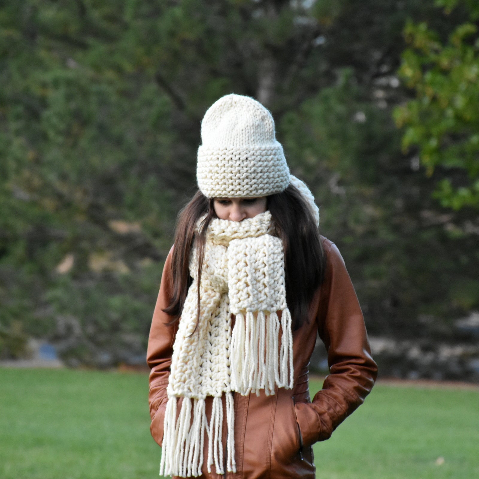 Chunky Classic Long Scarf with Fringe