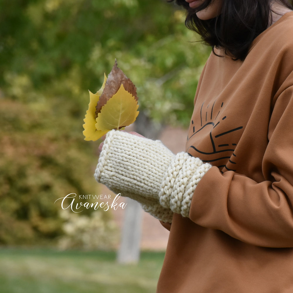 Knit chunky women fingerless arm warmers gloves mittens