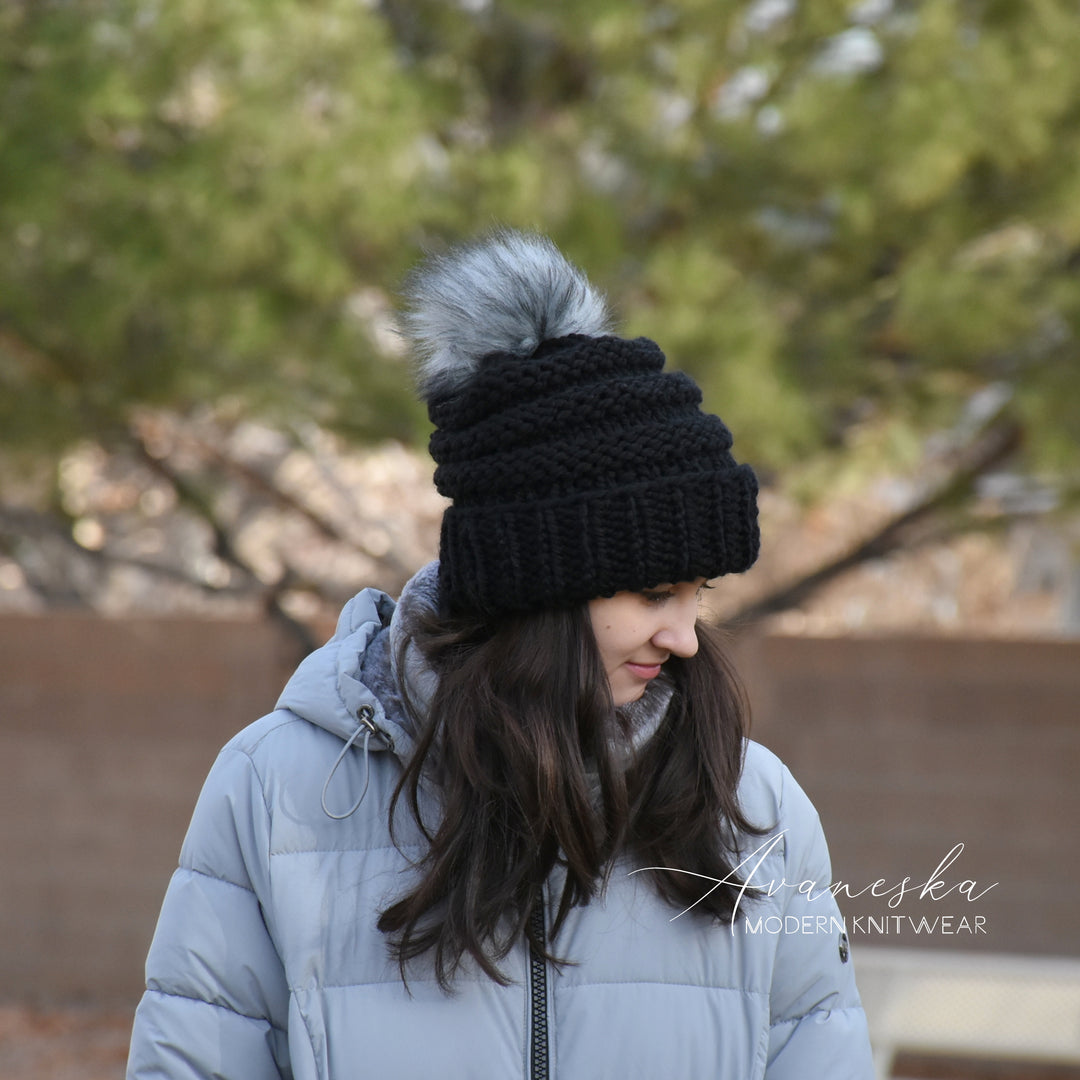 Fold Over Brim Chunky Pom Hat | THE NADINE