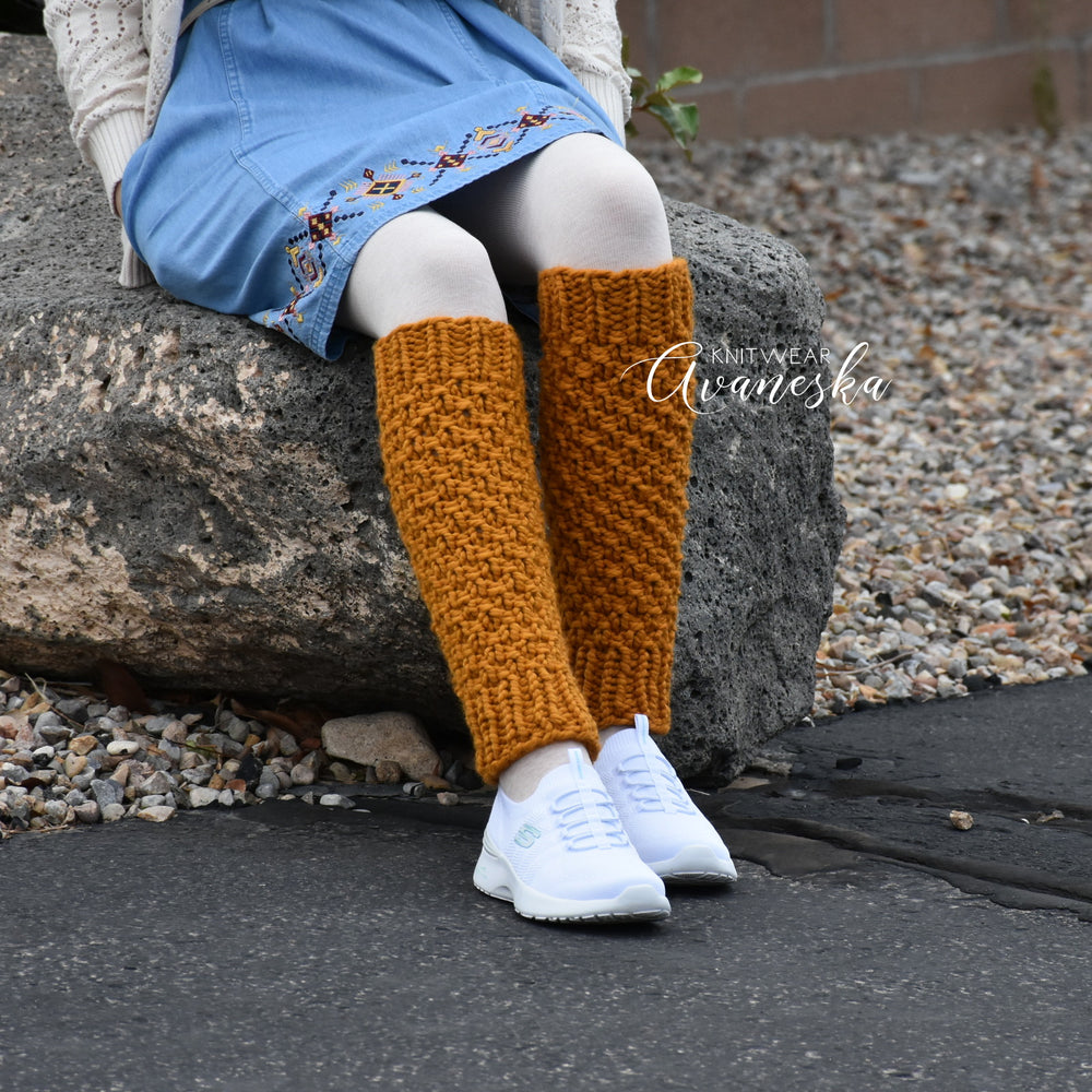 Beige chunky leg warmers The Dunes handmade wool women winter