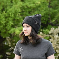 Black unisex non-wool slouchy fold over brim beanie The Onyx knit lightweight spring Avaneska