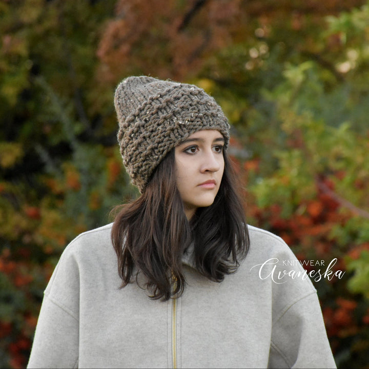 Handknit Chunky Woolen Beanie Hat for Women and Teen Girls