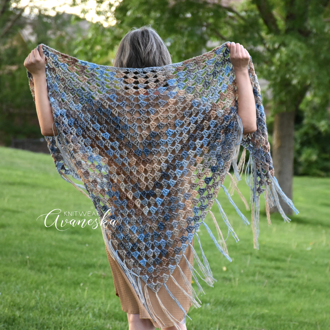 Cotton Blend Crochet Triangle Shawl | TERESA