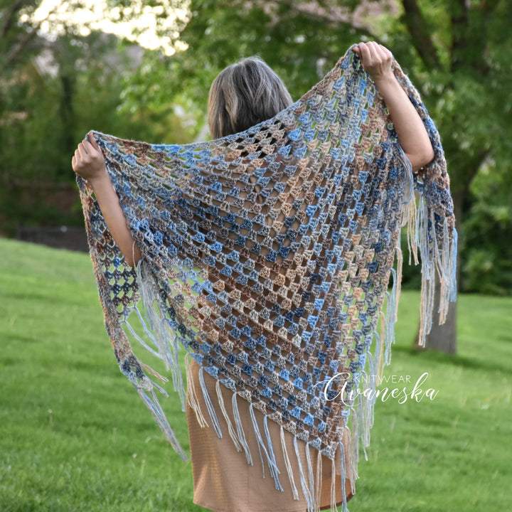 Cotton Blend Crochet Triangle Shawl | TERESA