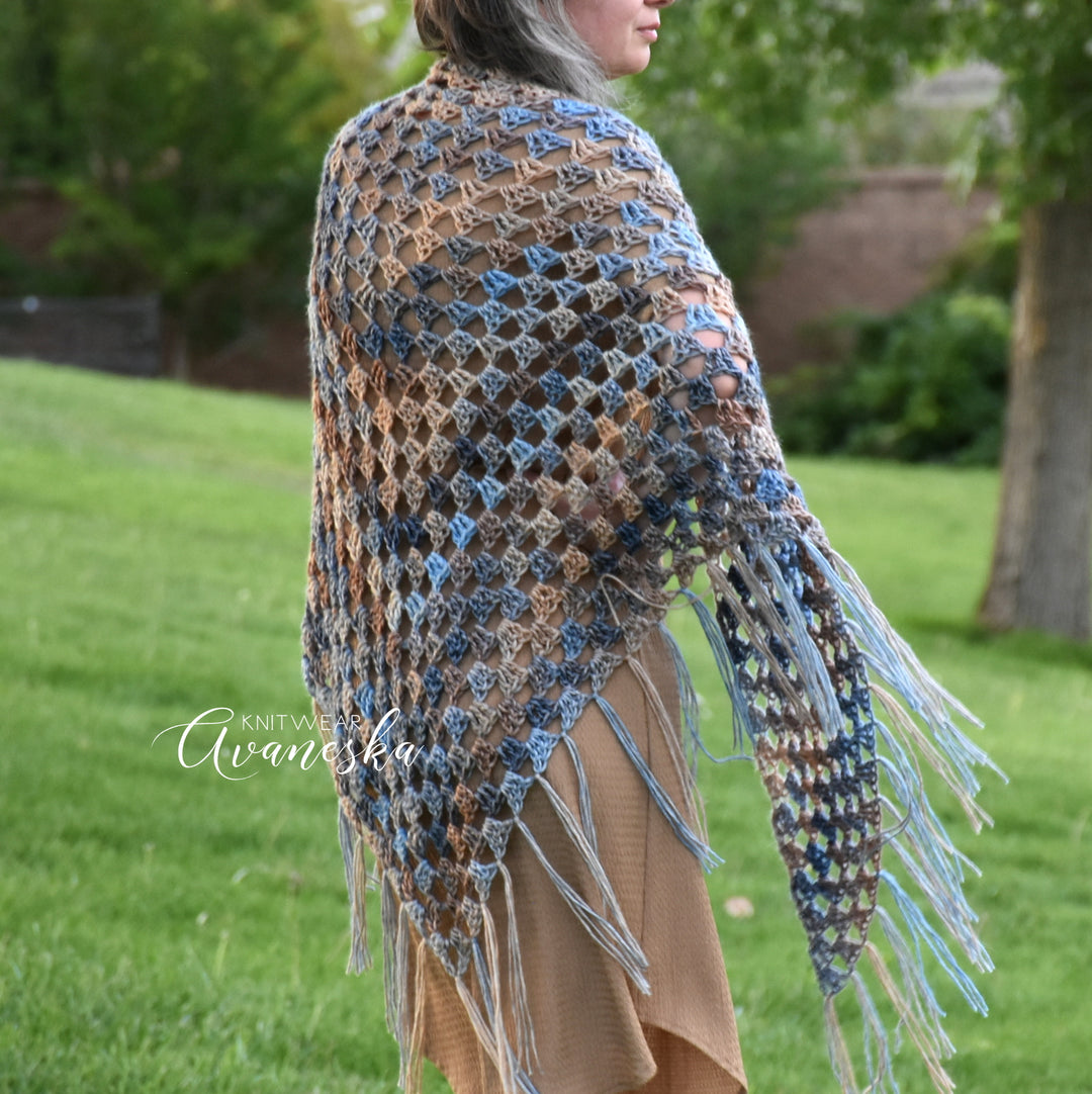 Cotton Blend Crochet Triangle Shawl | TERESA