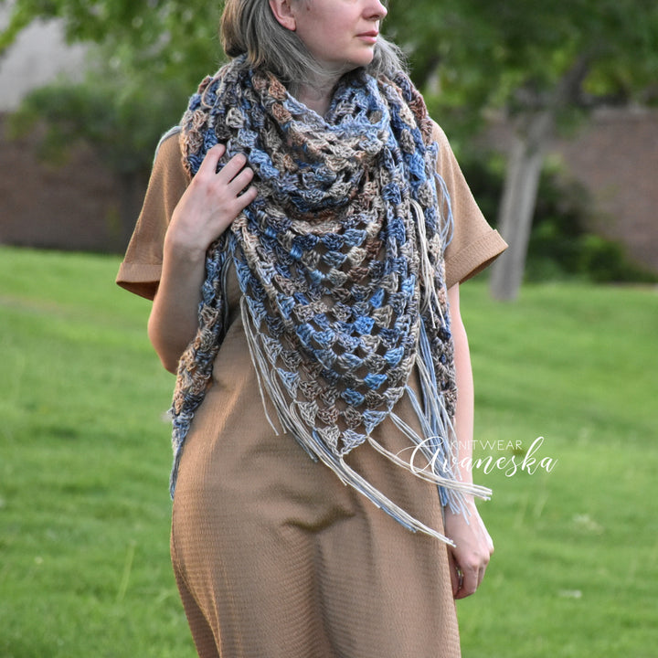 Cotton Blend Crochet Triangle Shawl | TERESA