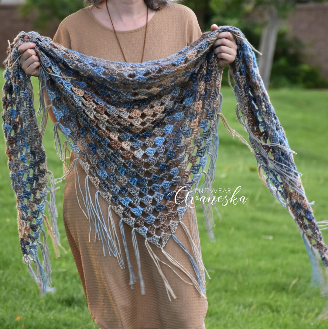 Cotton Blend Crochet Triangle Shawl | TERESA