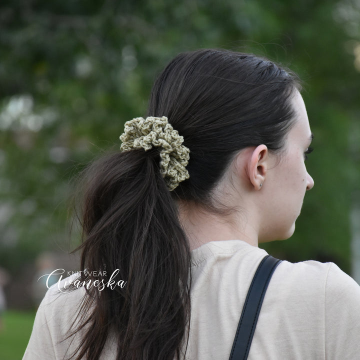 Handmade crochet ruffle scrunchie for women and girls 