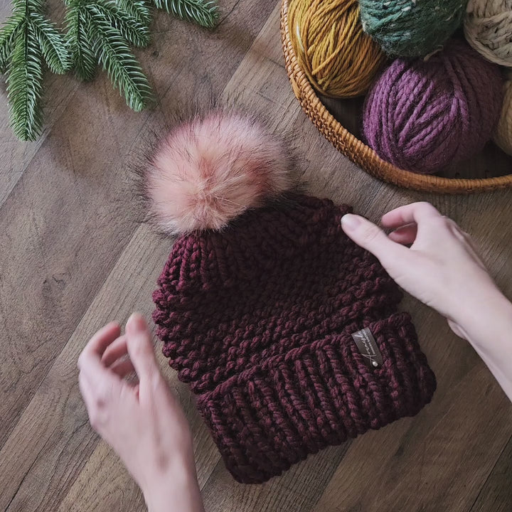 Fold Over Brim Chunky Pom Hat | THE CELESTE