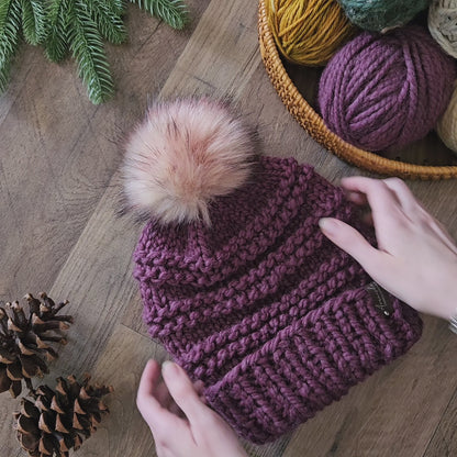 Fold Over Brim Chunky Pom Hat | THE PEARL