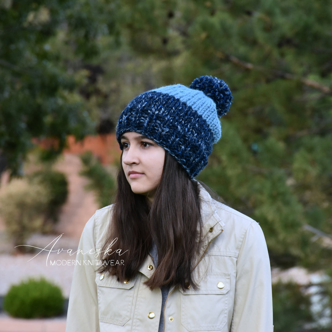 Chunky Knit Color Block Woman's Woolen Winter Slouchy Hat | THE DARIA