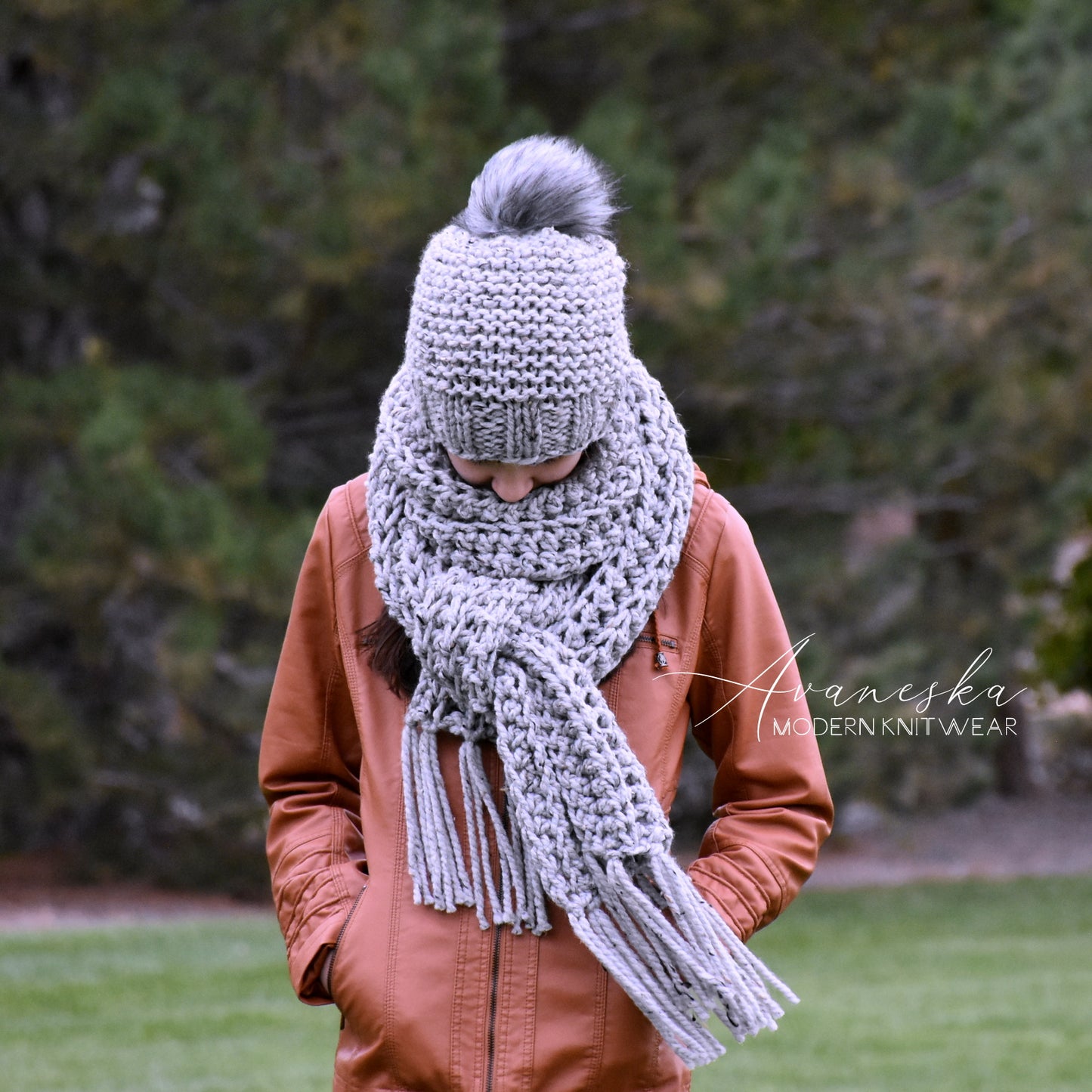 Oversized Knit Woolen Chunky Winter Scarf with Fringe