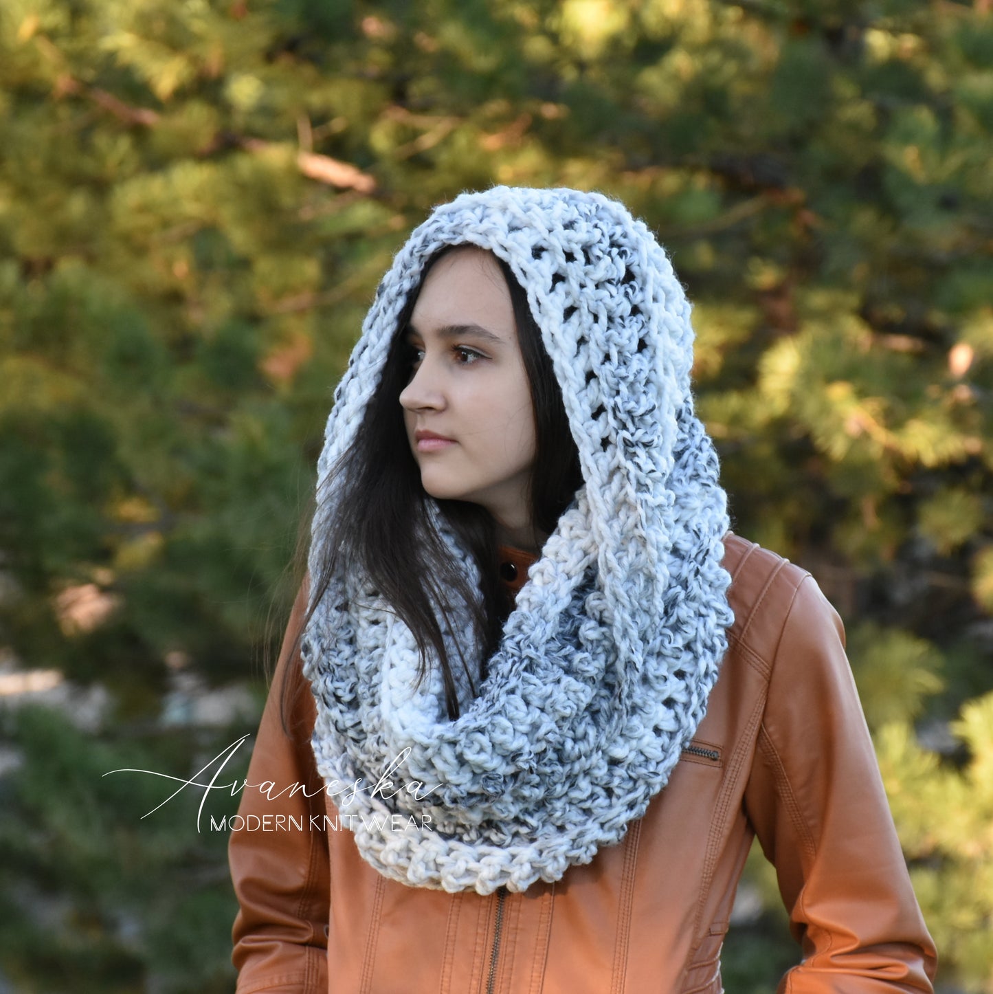 Woman's Knit Crochet Wool Winter Bulky Chunky Oversized Snood Hooded Scarf