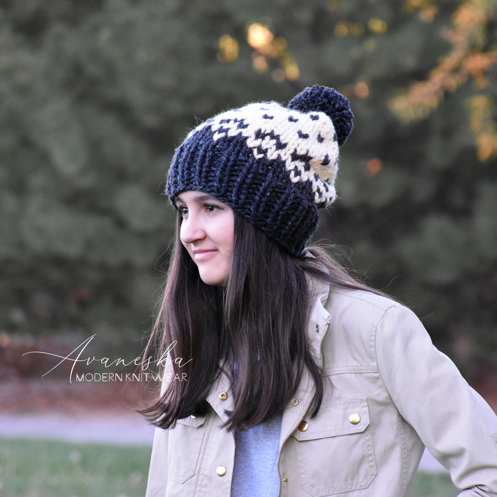 Chunky Knit Fair Isle Woman's Woolen Winter Slouchy Hat | THE CELTIC TALES