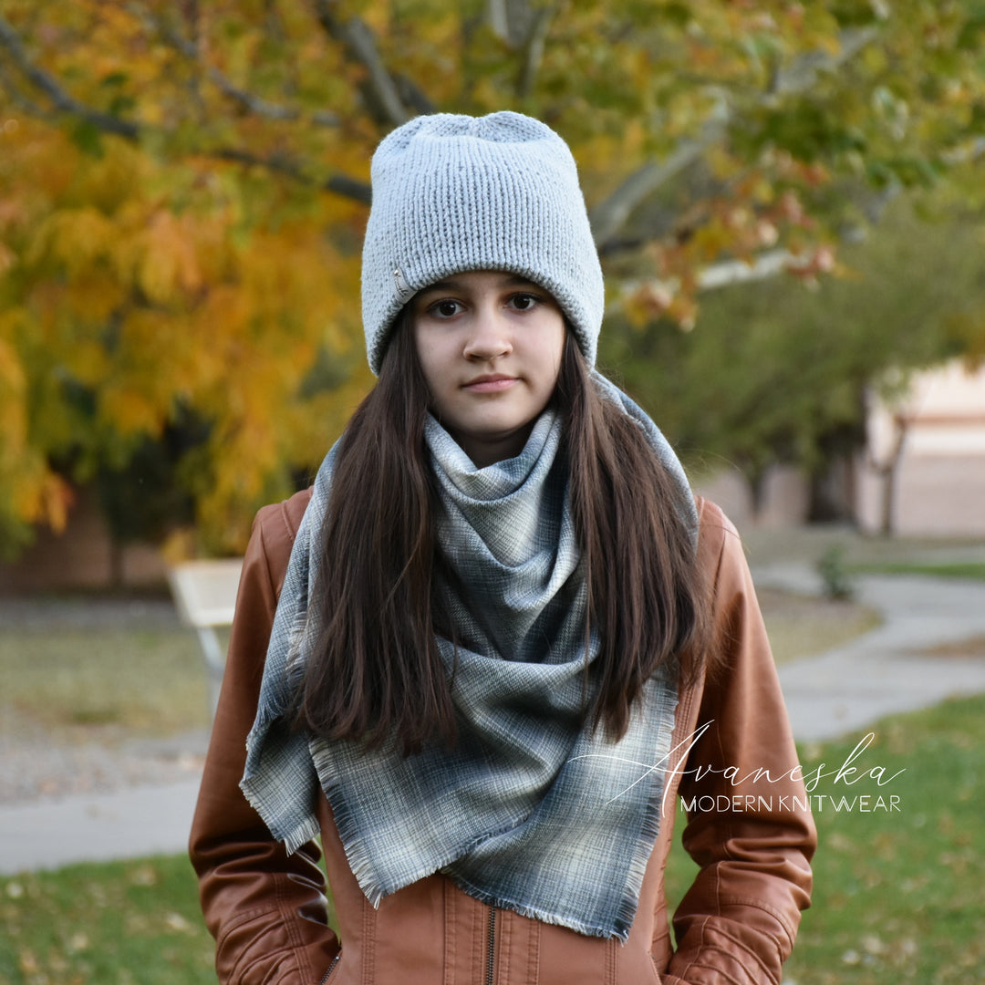 Large Flannel Gray Plaid Fringed Blanket Scarf