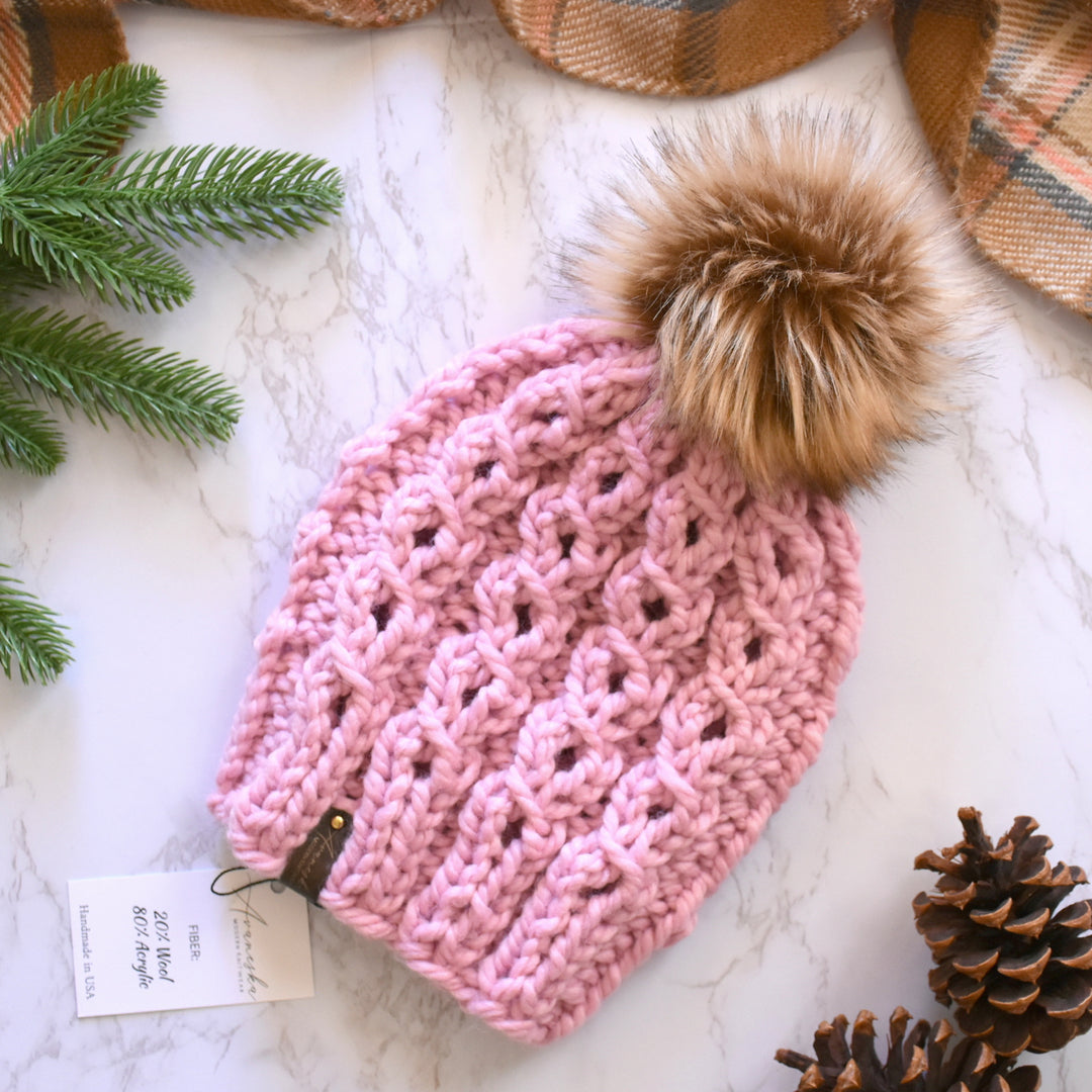 Chunky Knit Fur Pom Pom Woolen Winter Slouchy Hat | THE JASMINE