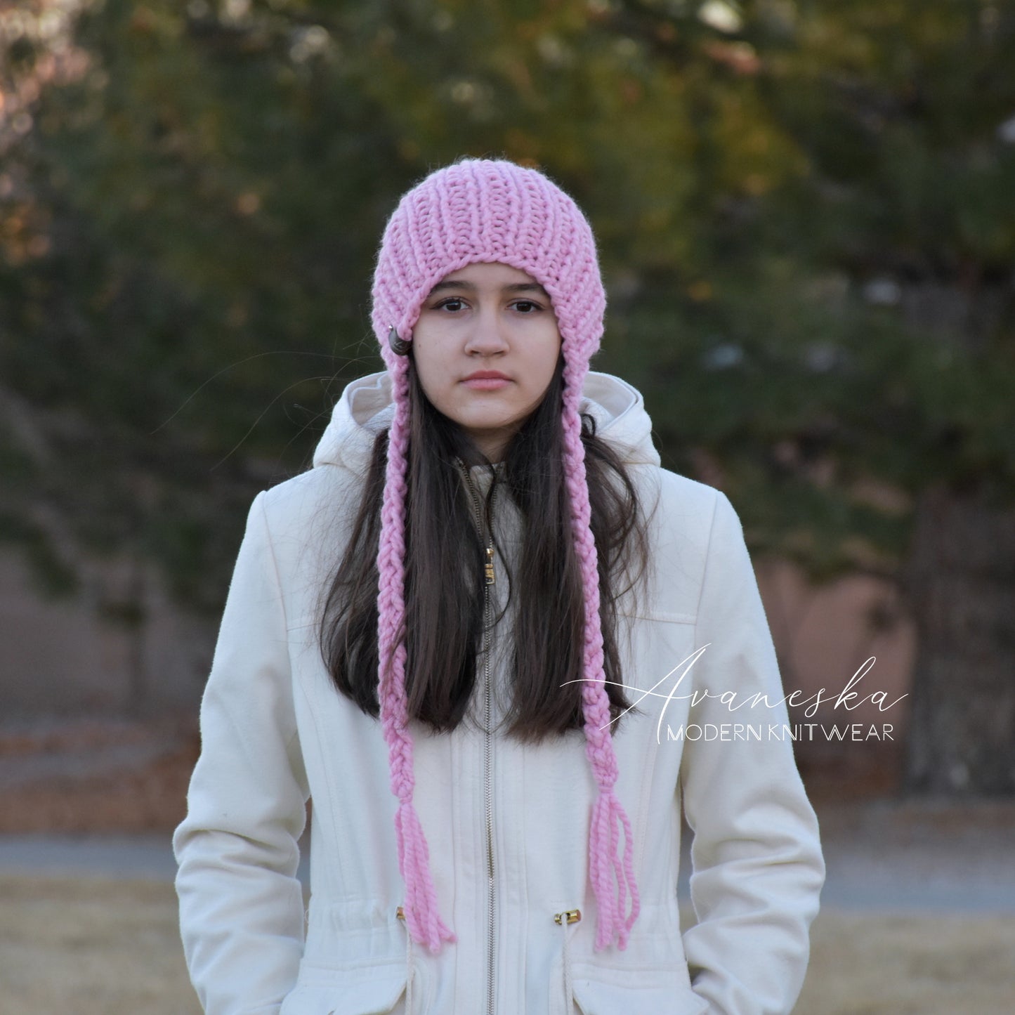 Knit Chunky Woolen Winter Bonnet Style Hat With Faux Fur Pom