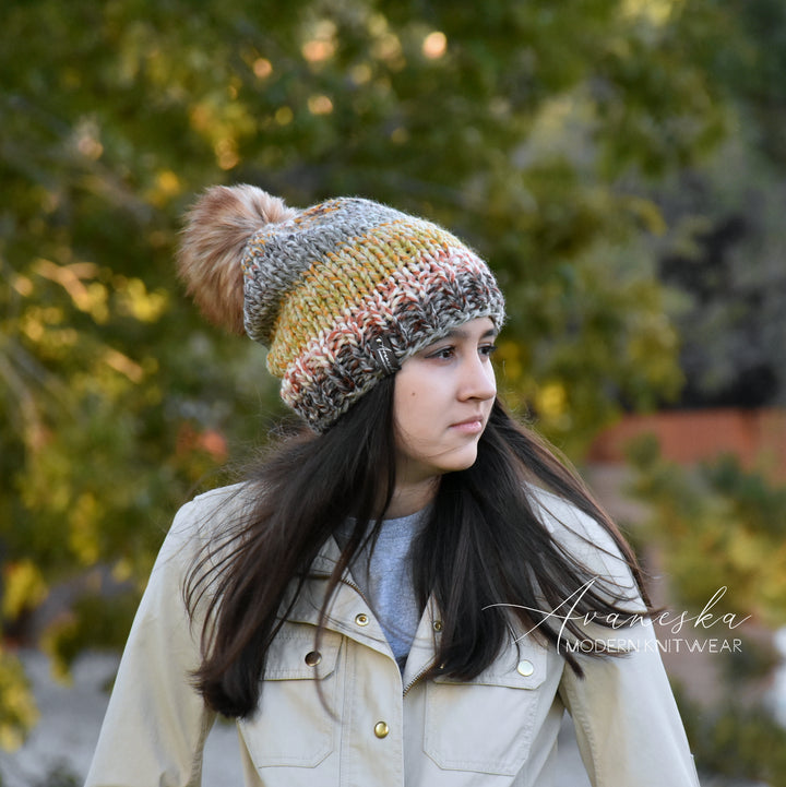 Chunky Knit Fur Pom Pom Woolen Winter Slouchy Hat | THE LILLEE