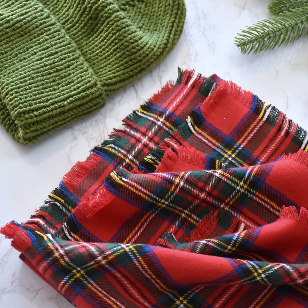 Large Flannel Red Plaid Fringed Blanket Scarf