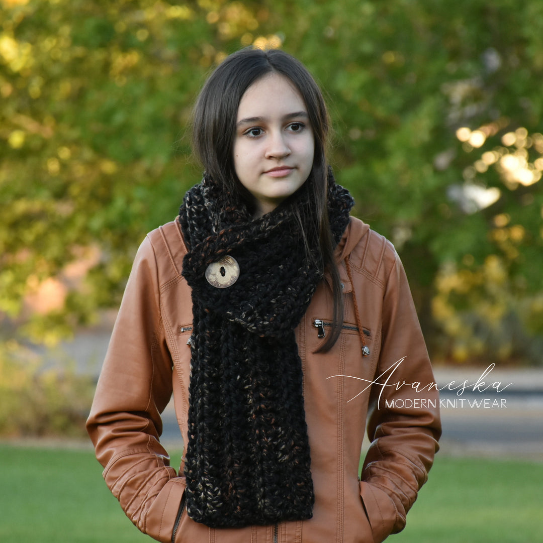 Winter Crochet Knitted Scarf with Button