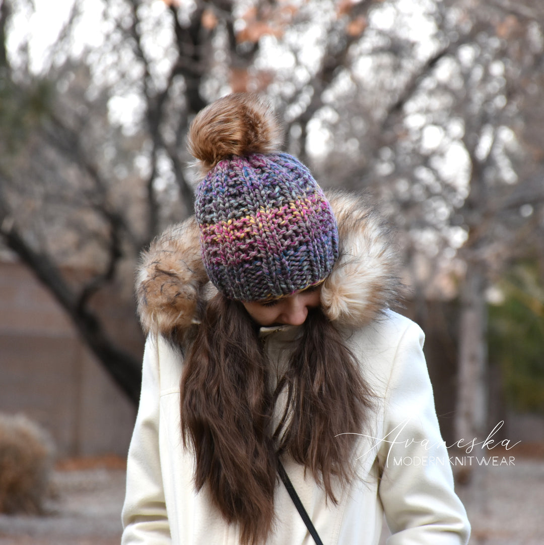 Chunky Knit Fur Pom Pom Woolen Winter Slouchy Hat | THE ADA
