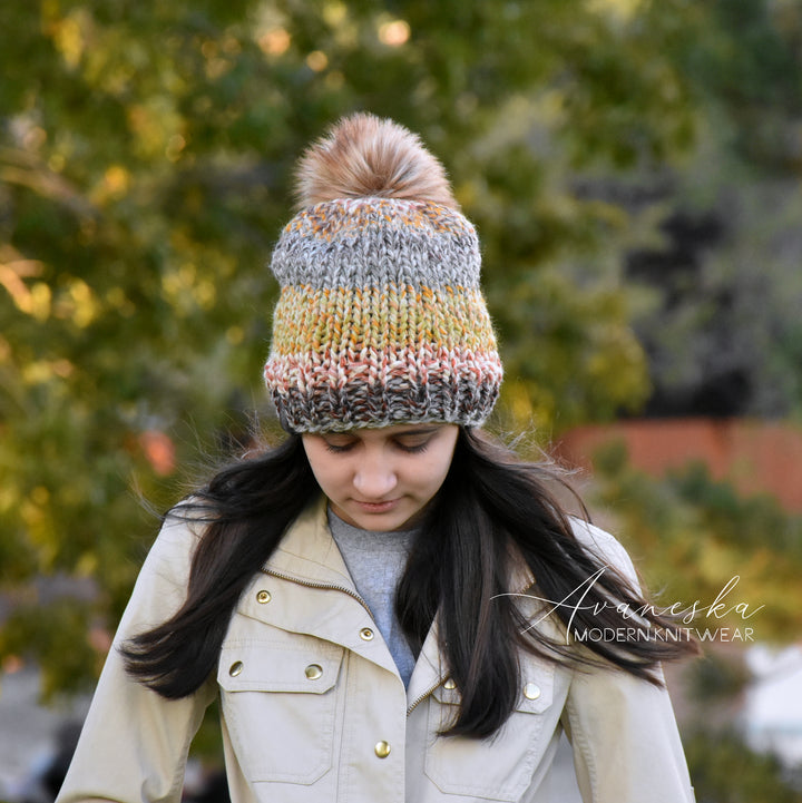 Chunky Knit Fur Pom Pom Woolen Winter Slouchy Hat | THE LILLEE