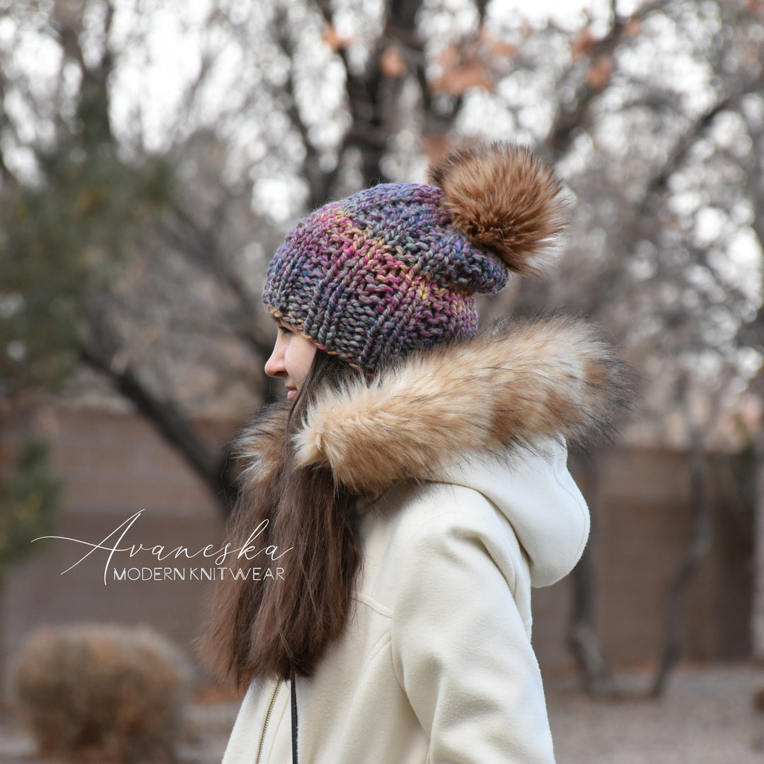 Chunky Knit Fur Pom Pom Woolen Winter Slouchy Hat | THE ADA