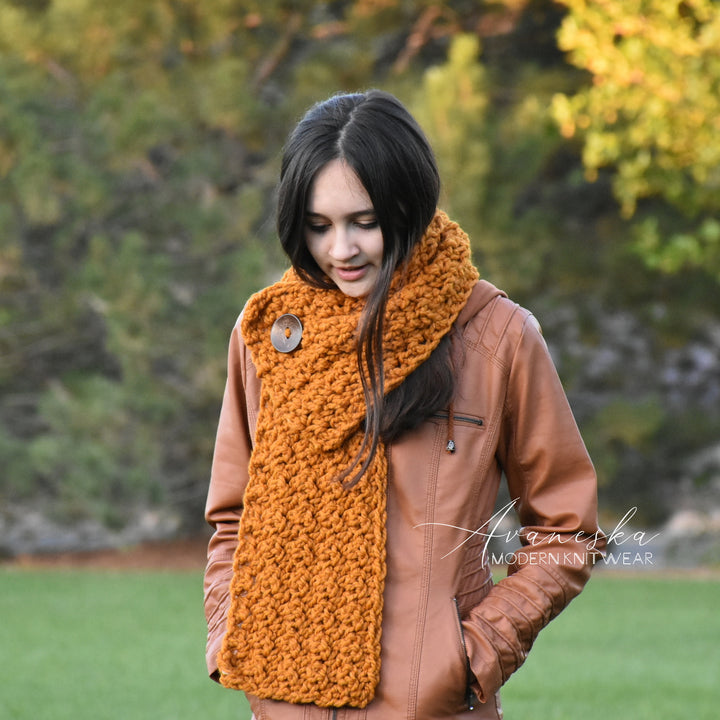 Winter Woolen Crochet Knit Chunky Scarf with Button