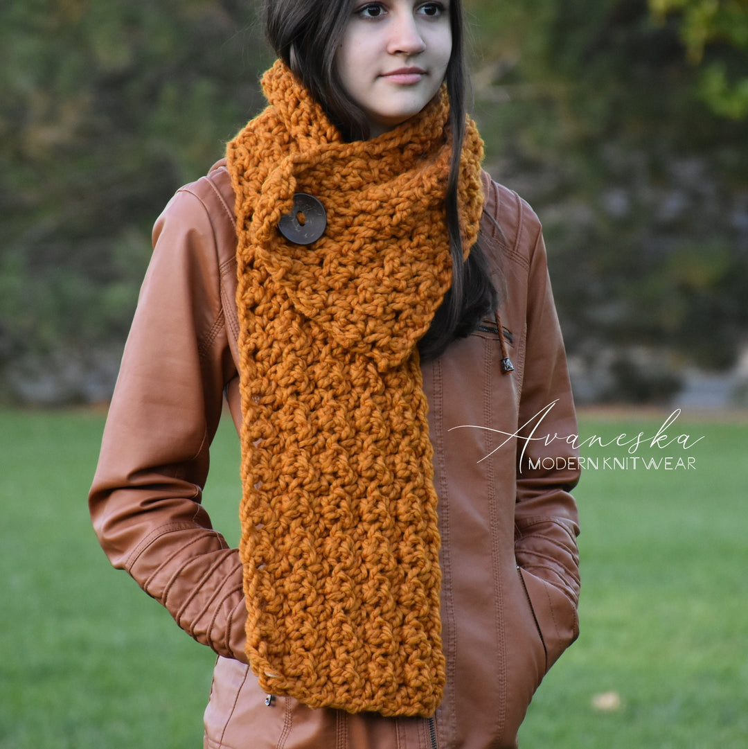 Woman's Winter Woolen Crochet Knit Button Scarf