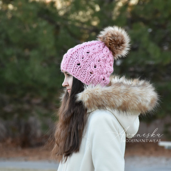 Chunky Knit Fur Pom Pom Woolen Winter Slouchy Hat | THE JASMINE