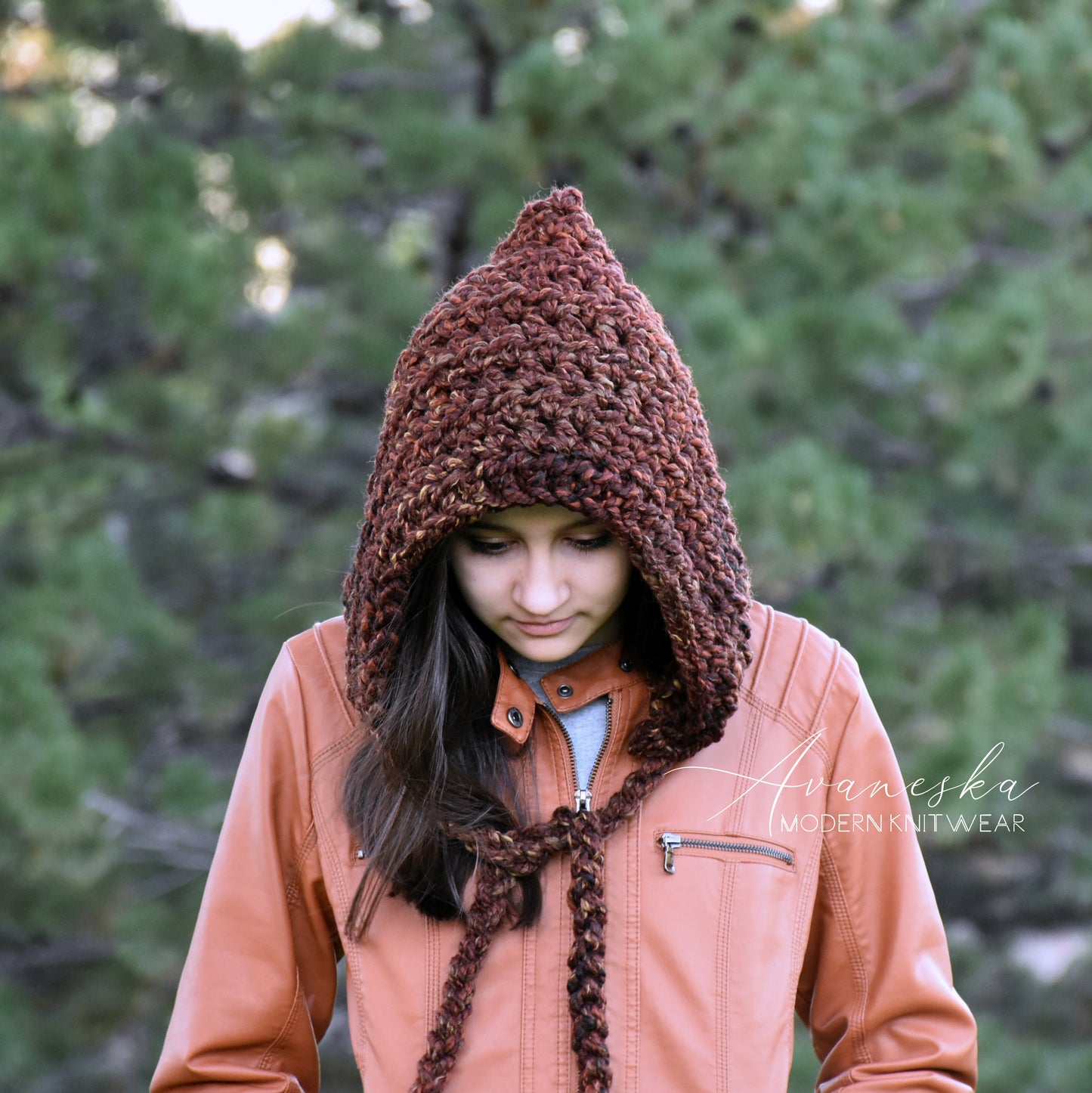 Knit Crochet Hood Pixie Hat with Ties
