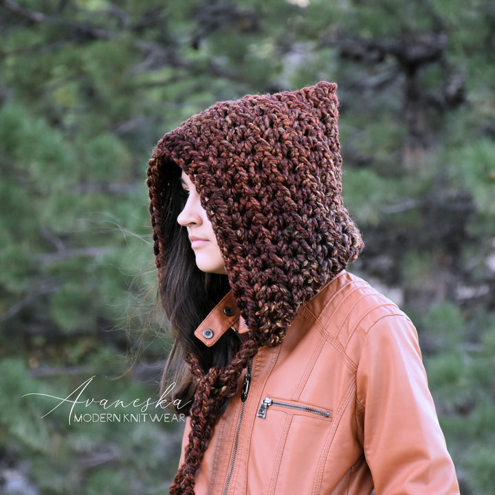 Large Knit Chunky Hood Hat with Ties | THE YORK