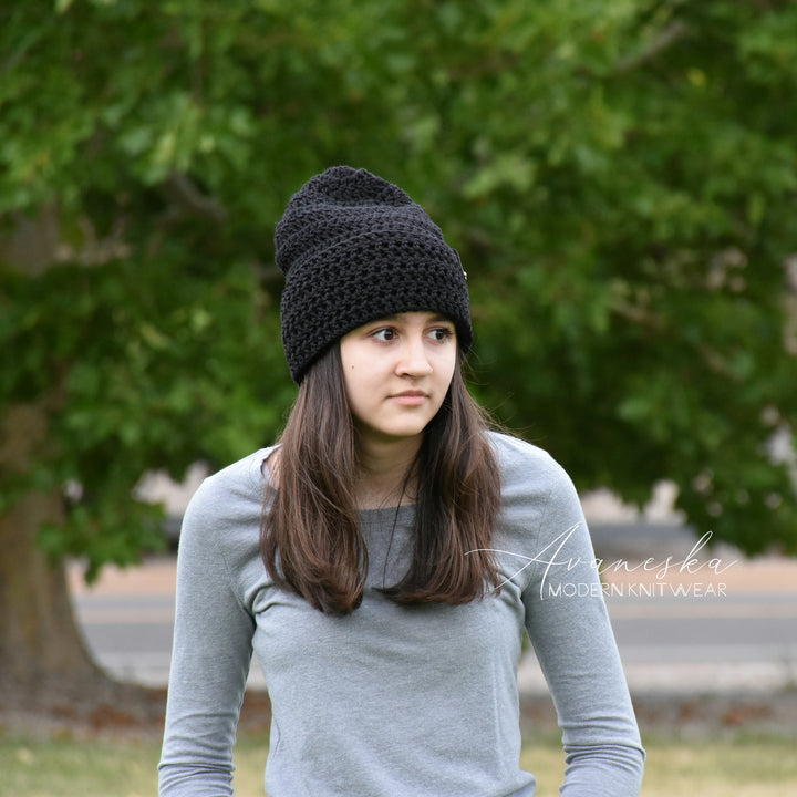 Merino Wool Blend Crochet Fold Over Brim Beanie Hat | THE ANAIS