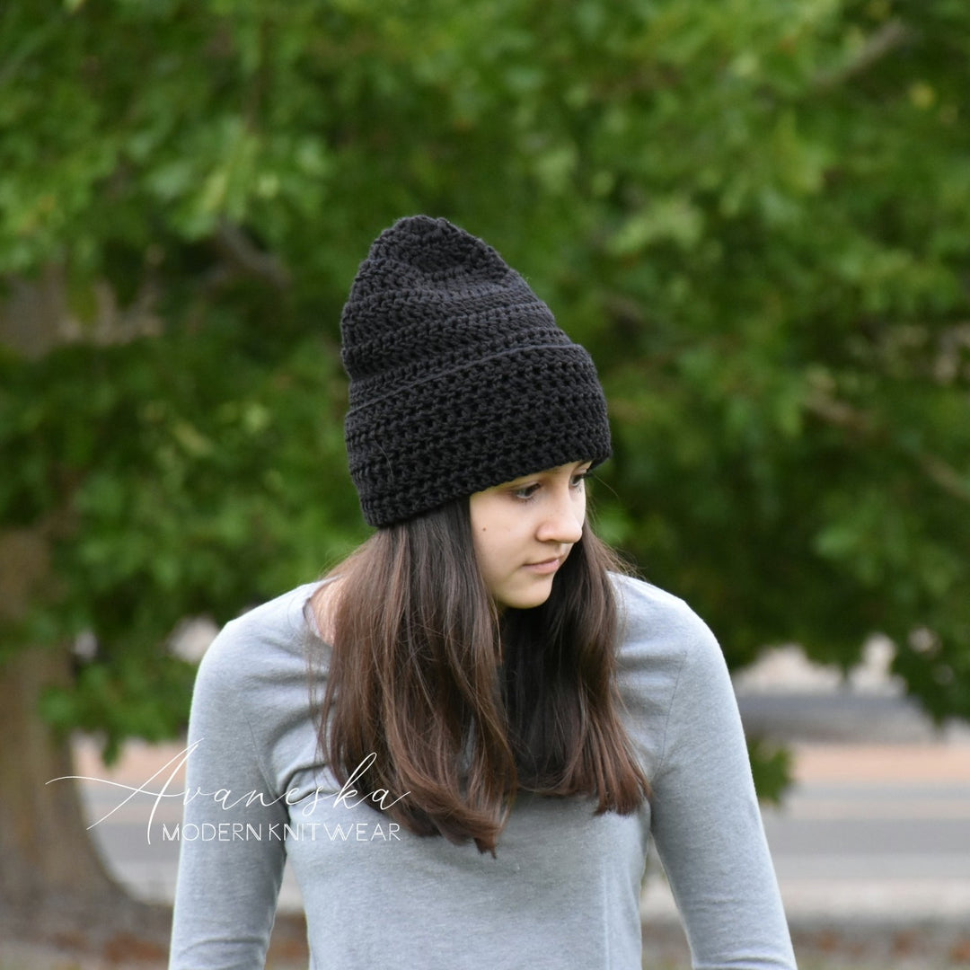 Merino Wool Blend Crochet Fold Over Brim Beanie Hat | THE ANAIS
