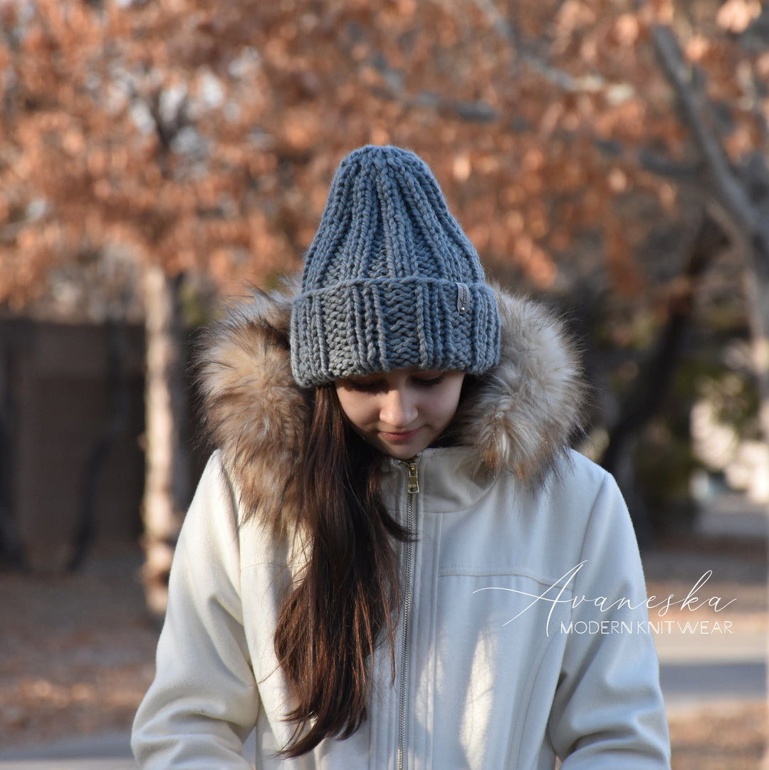 Knitted Folded Brim Chunky Winter Woolen Women Girls Beanie Hat | THE KHLOE
