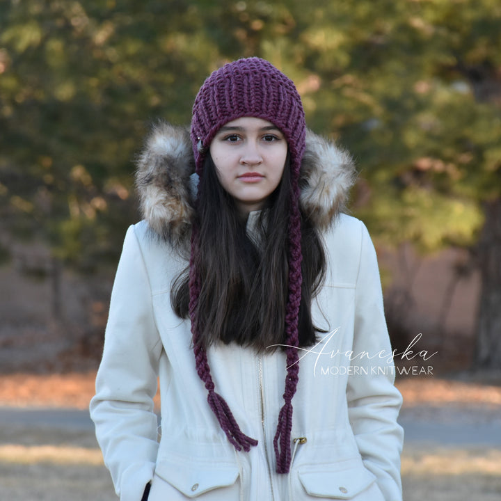 Knit Chunky Woolen Winter Bonnet Style Hat With Faux Fur Pom