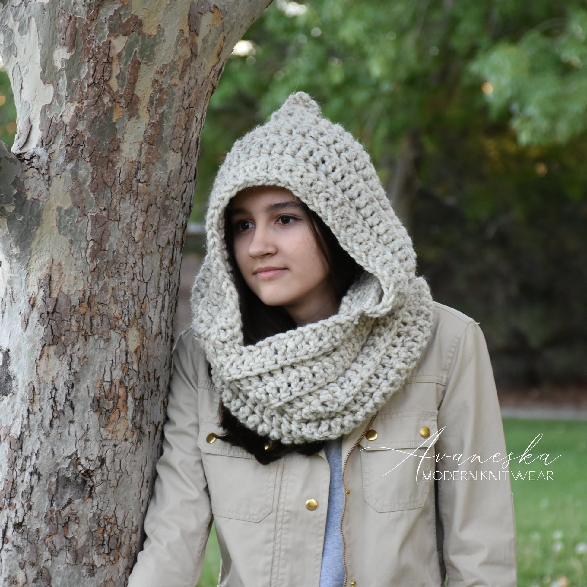 Knit Crochet Scarf with Hood